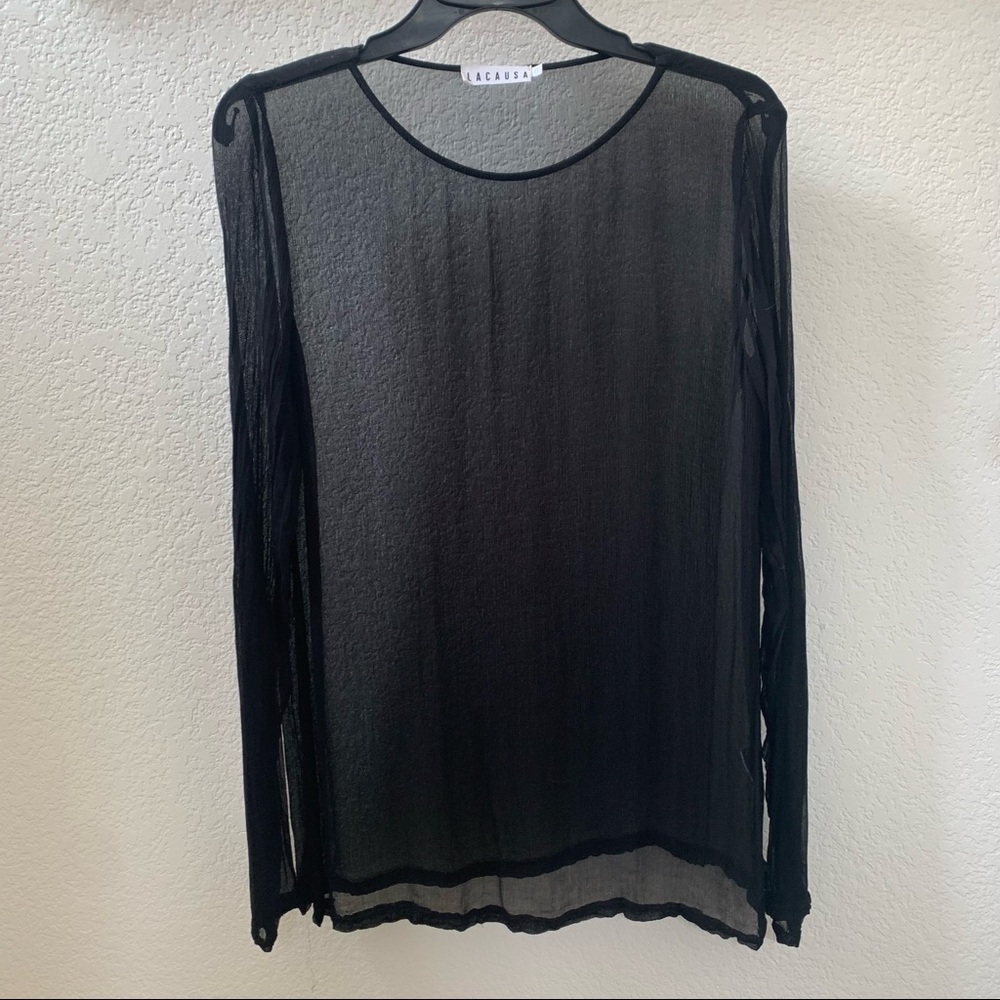 LACAUSA Sheer Long Sleeve Top Size XS